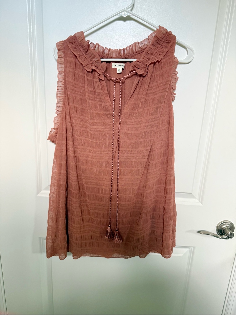 Max Studio Terracotta Ruffle Gauze Blouse